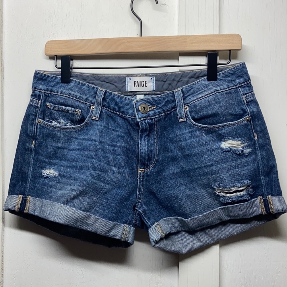 Dark blue distressed Paige Jimmy Jimmy shorts